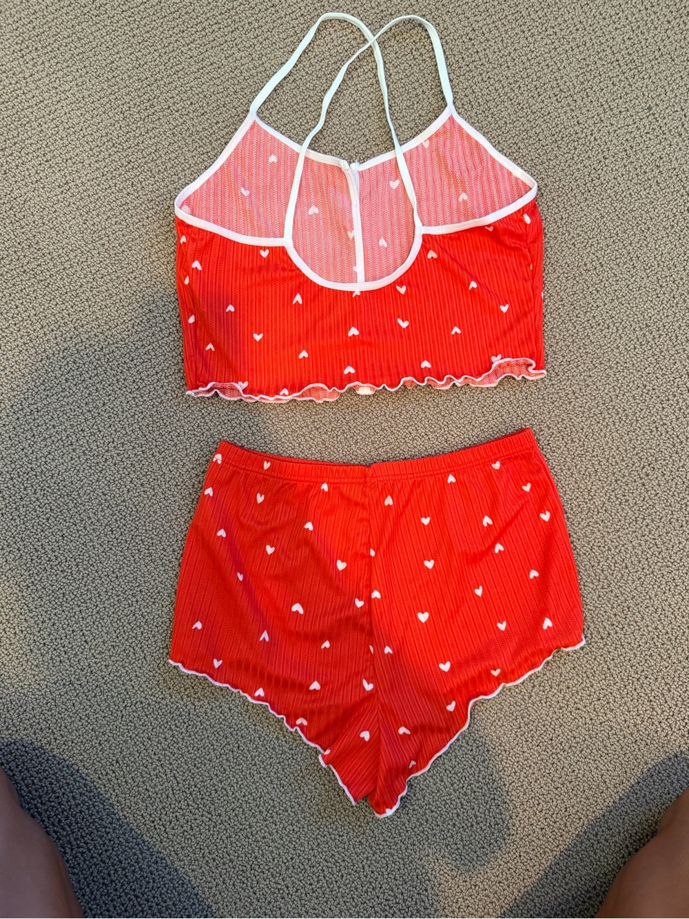 Red Heart-Print Ribbed Cami and Shorts Sleep Set - Picture 2 of 4